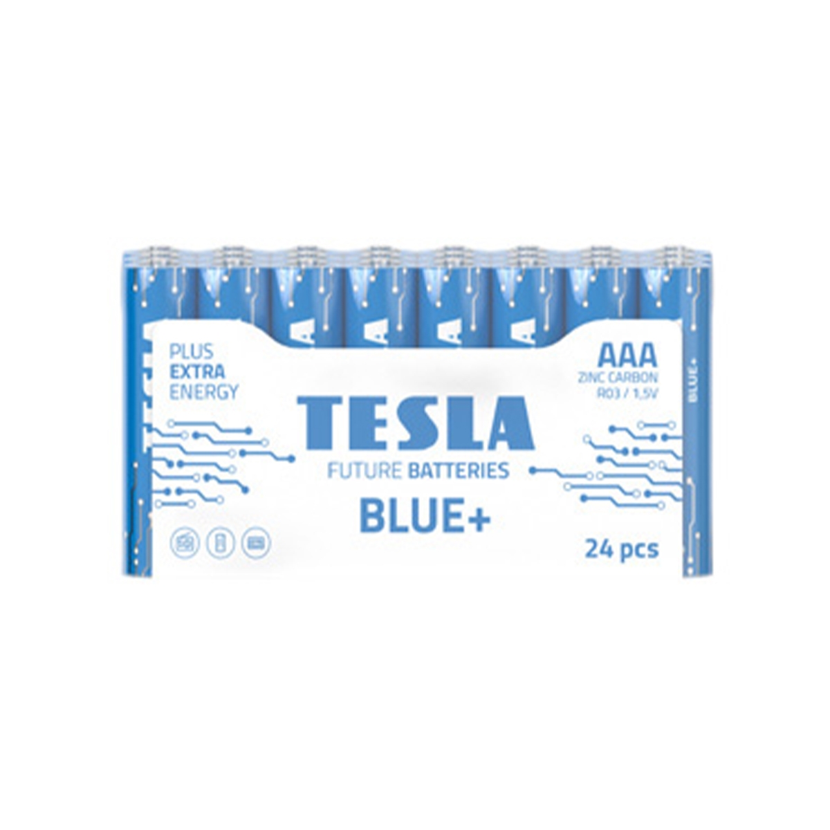 Tesla Blue+ Zinc Carbon baterie AAA, 24 ks